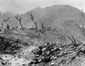 Discarded Japanese equipment on 'Malta Hill' seen from 'Scraggy' hill, Burma campaign 1944