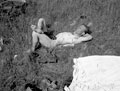 'Clicker Smith' sunbathing, 3rd County of London Yeomanry (Sharpshooters), Westbury, 1941