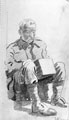 Soldier sitting, holding a box, 1917