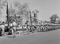 Royal Canadian Mounted Police marching past a saluting base on Empire Day, Cairo, 1943
