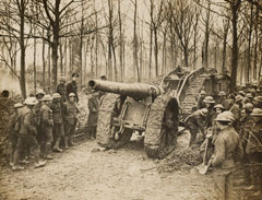 A tank towing a heavy artillery piece, 29 November 1917