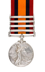 Queen's South Africa Medal 1899-1902, with clasps: 'Relief of Kimberley', 'Paardeberg', 'Driefontein', and 'Transvaal', Private E MacAllen, The Buffs (East Kent Regiment)