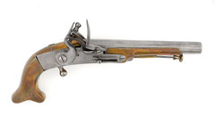 Brass flintlock pistol used by Highland regiments, 1780 (c)