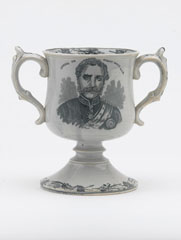 Earthenware two-handled loving cup depicting Emperor Tewodros II (or King Theodore) of Abyssinia and Lieutenant-General Sir Robert Napier KCIE, 1868
