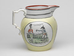 John Bull creamware ale jug, 1813