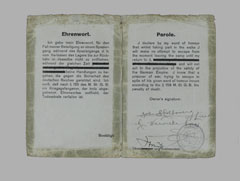 Parole card for Lieutenant John Colbourne, Pforzheim, 1918
