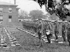 Kit inspection, Suffolk Royal Garrison Artillery (Militia), Ipswich, glass negative, 1905 (c)