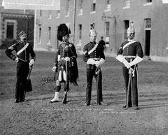 English, Scotch, Welsh and Irish (8th Hussars, Queen's Own Cameron Highlanders, 5th Dragoon Guards, 6th Dragoon Guards), glass negative, 1895 (c)