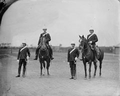Group of four other ranks, probably 13th Hussars, glass negative, 1894 (c)