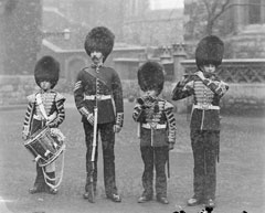 Sergeant and Band Boys, Grenadier Guards, glass negative, 1895 (c)