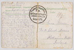 Postcard sent to the mother of Sergeant Adams from Langensalza prisoner of war camp, 19 April 1918