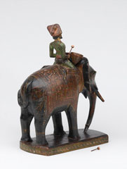Wooden model elephant and mahout drummer, from the palace of Tipu Sultan at Seringapatam, 1799