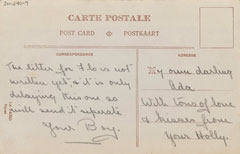 Embroidered postcard sent from Private Holland Chrismas, to  Ada Manley, 1916