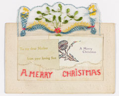 Embroidered Christmas postcard, sent from Private Philip J L Poole, Army Service Corps, 1917 (c)