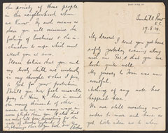 Letter from Regimental Sergeant Major Arthur Harrington DCM, 5th Battalion, The London Regiment, to his wife, 17 August 1914