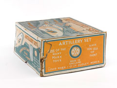 Artillery set box for toy tank, field gun and limber, 1931 (c)-1939 (c).
