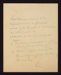 Note from Lord Kitchener to Lieutenant General Edward Bethune, 10 August 1914