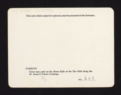 Admittance card for Women's Royal Army Corps Association Golden Jubilee reception, St James Palace, 15 December 1969
