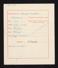 Discharge certificate of Betty Mould, Queen Mary's Army Auxiliary Corps, 2 February 1920