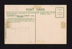 Postcard relating to the War Workers Party at Buckingham Palace, 25 July 1919