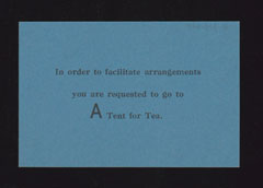 Tea tent ticket relating to the War Workers Party at Buckingham Palace, 25 July 1919