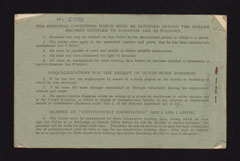 Out of work donation policy issued to G J Baxter, Queen Mary's Army Auxiliary Corps, 25 January 1920