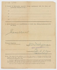Certificate of employment of Betty Mould, Queen Mary's Army Auxiliary Corps, 1919