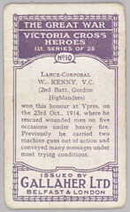 'L.-Corpl. W. Kenny, V.C.', cigarette card, 1915