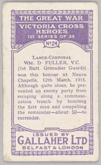'L.-Corpl. Wfd. D. Fuller, V.C.', cigarette card, 1915