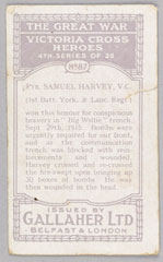 'Private Samuel Harvey V.C.', cigarette card, 1915