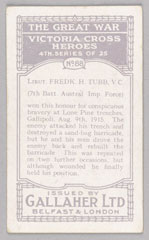 'Lieut. Frederick H. Tubb, V.C.', cigarette card, 1915