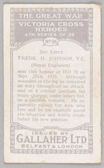 '2nd-Lieut. Fredk. H. Johnson, V.C.', cigarette card, 1915