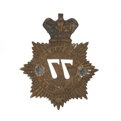Shako plate, other ranks, 77th (East Middlesex) Regiment of Foot, 1861-1869