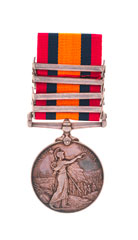 Queen's South Africa Medal 1899-1902, with four clasps: 'Relief of Kimberley', 'Paardeberg', 'Driefontein', and 'Transvaal', Private E Middleton, The Buffs (East Kent Regiment).