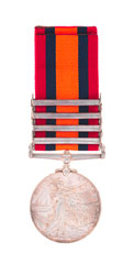 Queen's South Africa Medal 1899-1902, with four clasps, 'Relief of Kimberley', 'Paardeberg', 'Driefontein', and 'Transvaal', Private James Hamilton, The Buffs (East Kent Regiment)