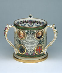 Three-handled mug or tyg, commemorating British victories and the annexation of the Transvaal, 1 September 1900