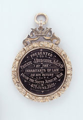 Gold Boer War Tribute Medal presented to Private J Dudgeon, Princess Louise's (Argyll and Sutherland Highlanders), 4 June 1901