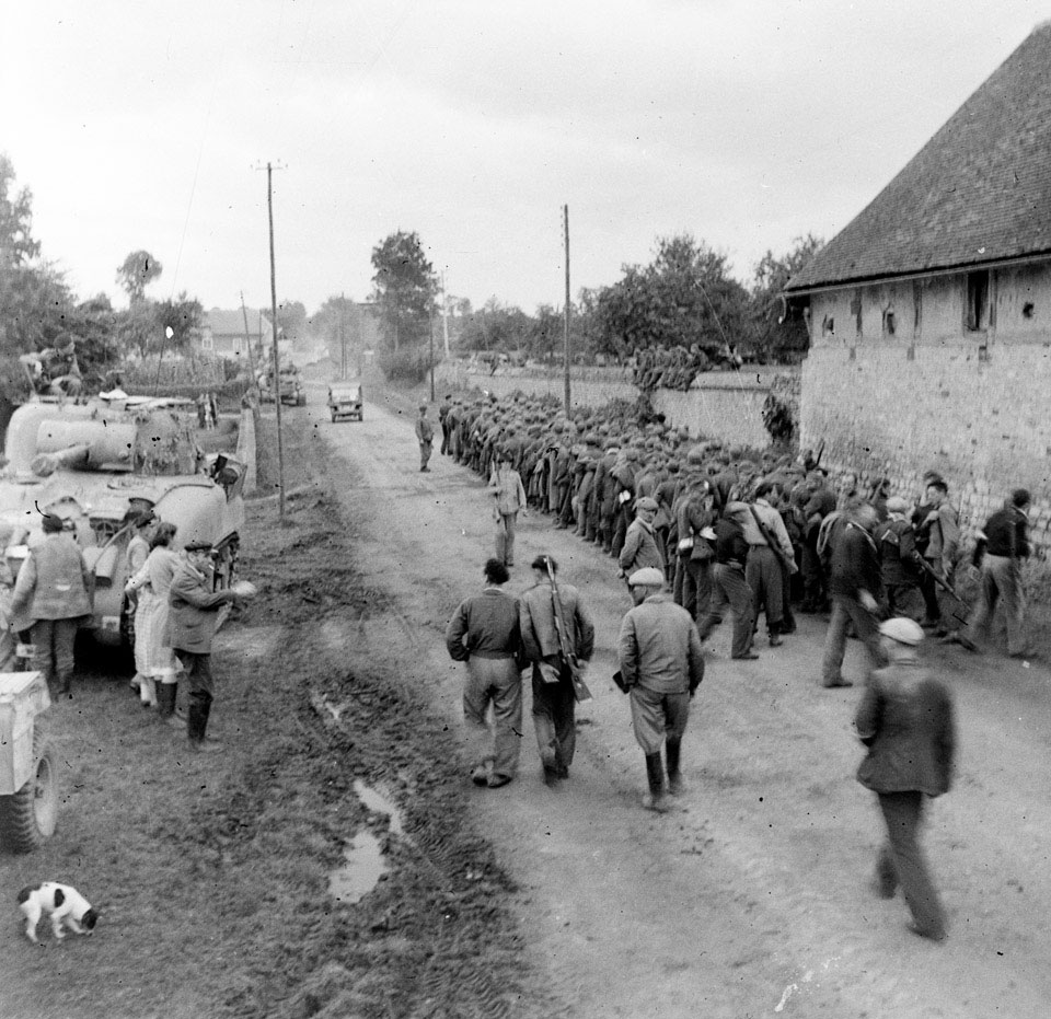 German prisoners being marched away by the French Maquis, 1944