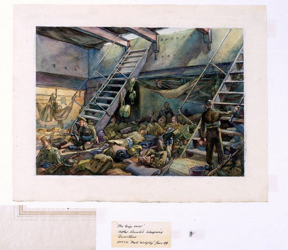 'The trip over', Other Rank's Sleeping Quarters HMTS 'Fort Wrigley', June 1944.