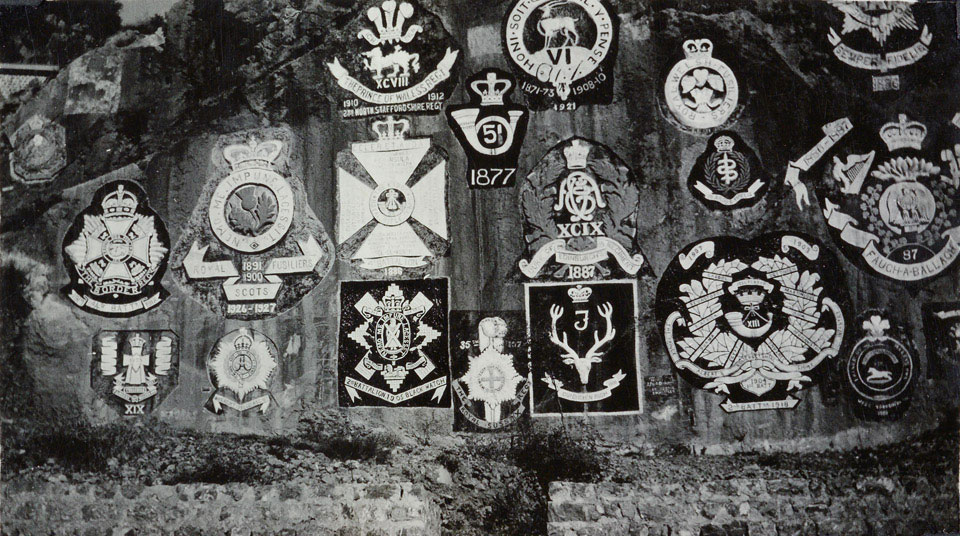 Regimental badges carved into the hillside at Cherat, 1932 (c)