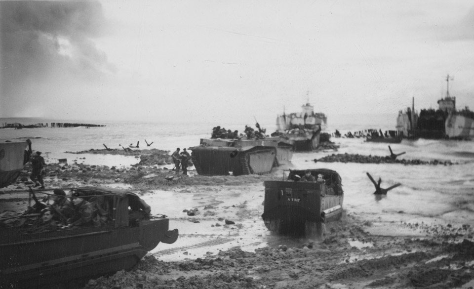 Invasion of Walcheren Island - vehicles on the beach, 2 November 1944