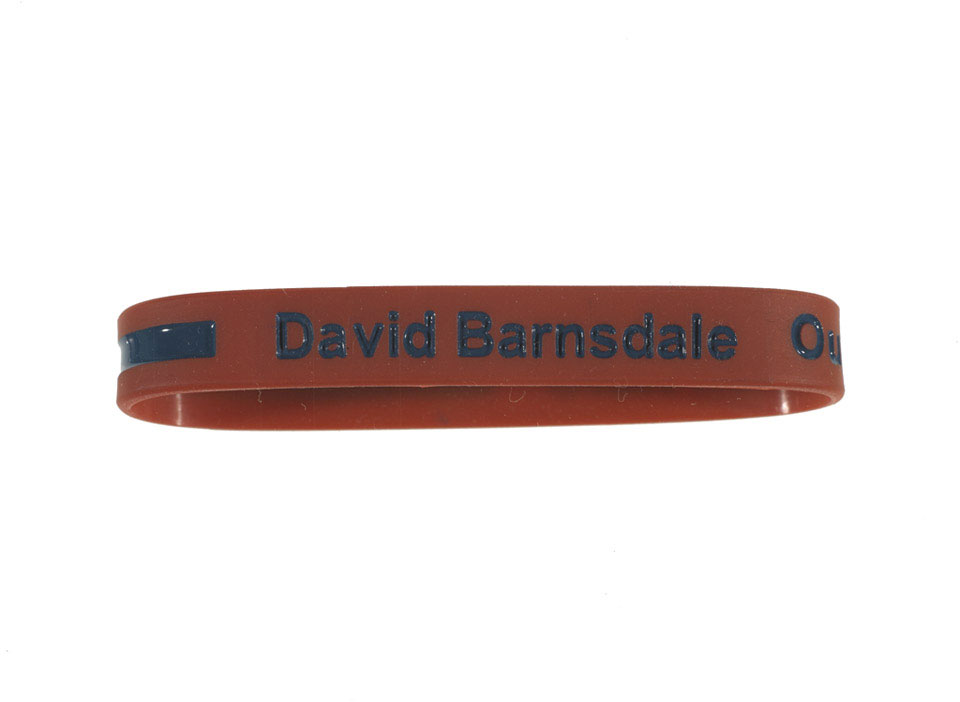 Wrist band in memory of Corporal David Barnsdale, 61 Field Squadron, 33 Engineer Regiment (Explosive Ordnance Disposal), 2011