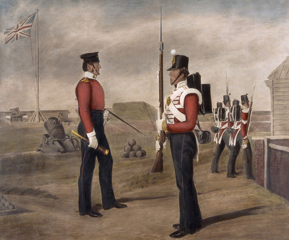 Major Thomas Egerton and a sentry, 77th (The East Middlesex) Regiment, Portsmouth, 1849