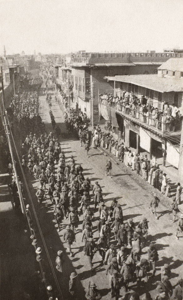 Turkish prisoners being marched down Main Street, Baghdad, March 1917