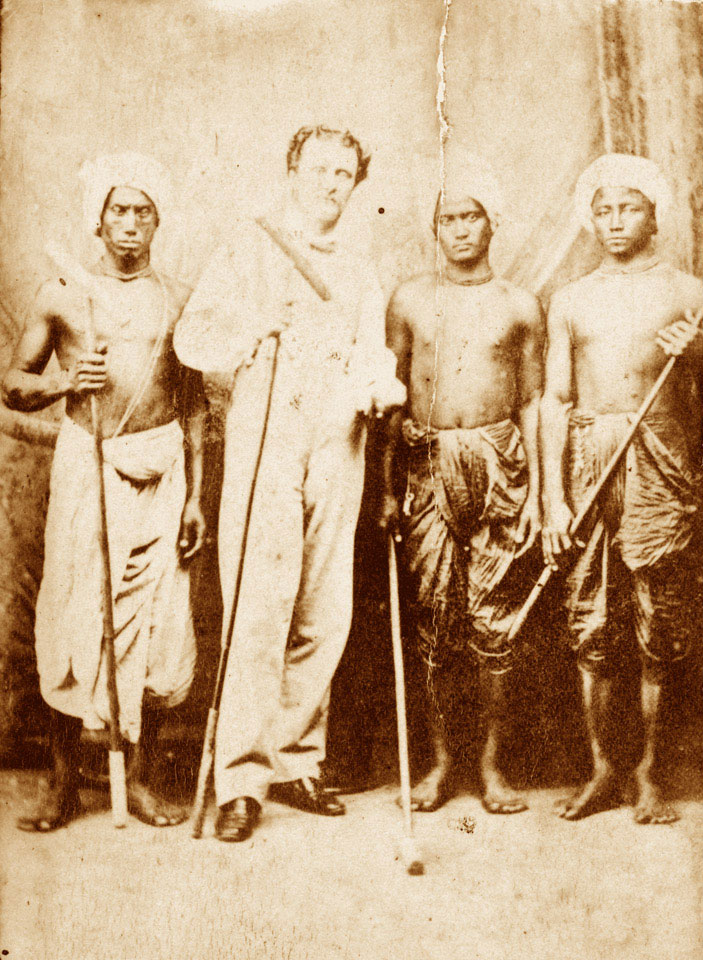 Lieutenant Joseph Sherer, Assistant to the Superintendent of Cachar, with his bearers, Manipur, 1861 (c)