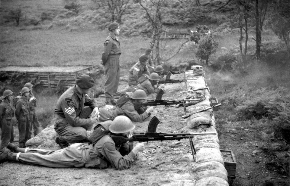Weapons training with Bren guns, Commando Basic Training Centre, Achnacarry, Inverness-shire, 1942 (c)