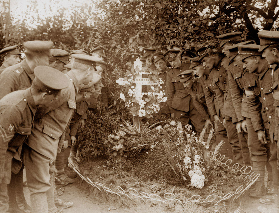 A deputation from Ireland visits the grave of Major Redmond at Locre, 21 September 1917