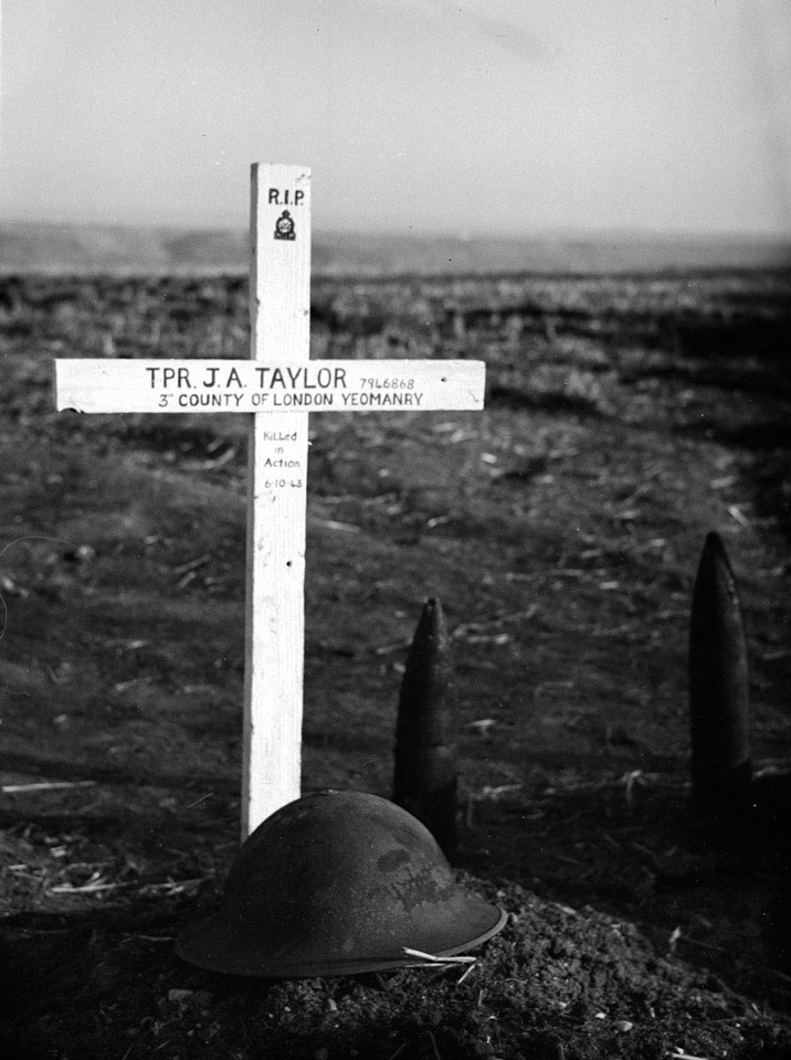 Grave marker of Trooper J A Taylor, 3rd County of London Yeomanry (Sharpshooters), Termoli, Italy, 1943