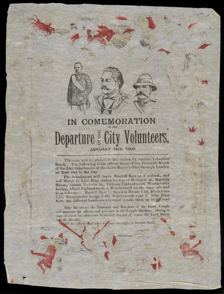Programme commemorating the departure for South Africa of the City Volunteers, 13 January 1900