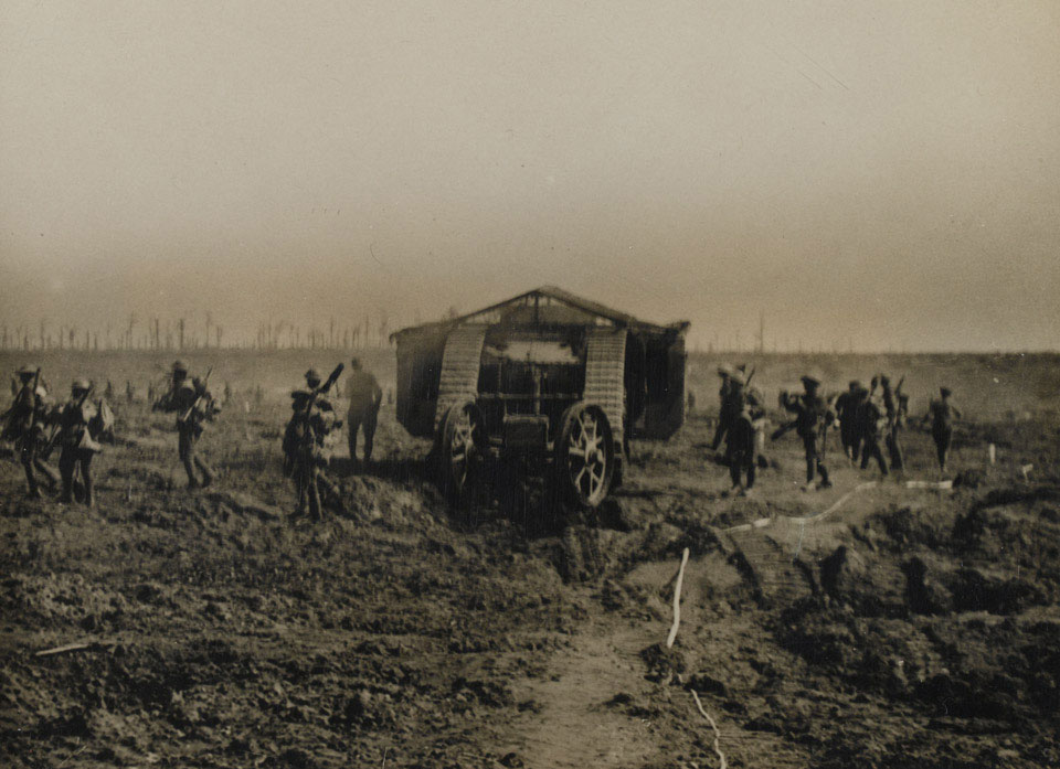 Mark I tank and infantry, 1916 